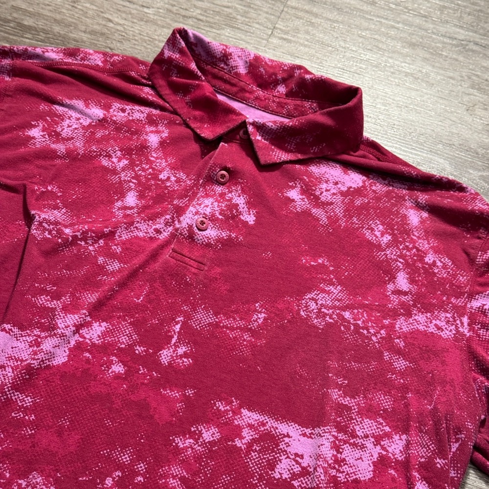Fabletics Polo Shirt Mens XL Red Camo Golf Athleisure Stretch Performance Casual